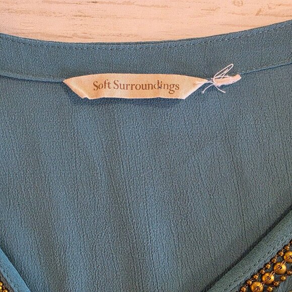 Soft Surroundings Embroidered Teal Tunic Top Feminine Flowy Resort Cottage XL - Picture 4 of 8